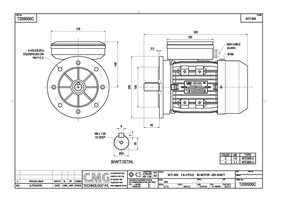 1.5KW CMG MARATHON SINGLE PHASE 240V 2POLE (2900RPM) FLANGE MOUNT MOTOR