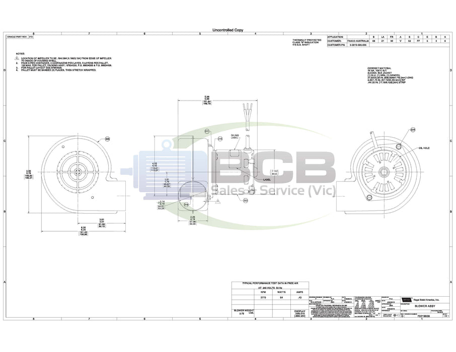FASCO EB80 5-2810-005-035 BLOWER HVAC 80CFM 2POLE (2600RPM) SINGLE BLOWER