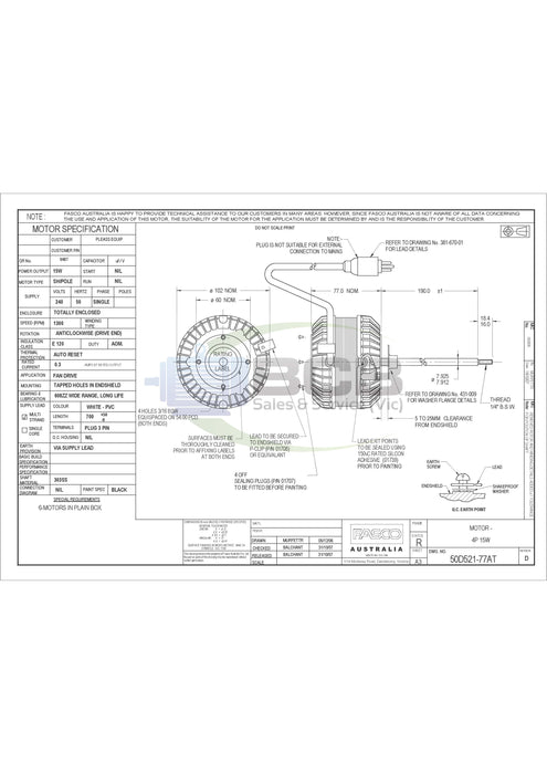 FASCO ( MARATHON ) 50D521-77A REFRIGERATION MOTOR 240V 15W 4POLE (1300RPM) SINGLE SPEED