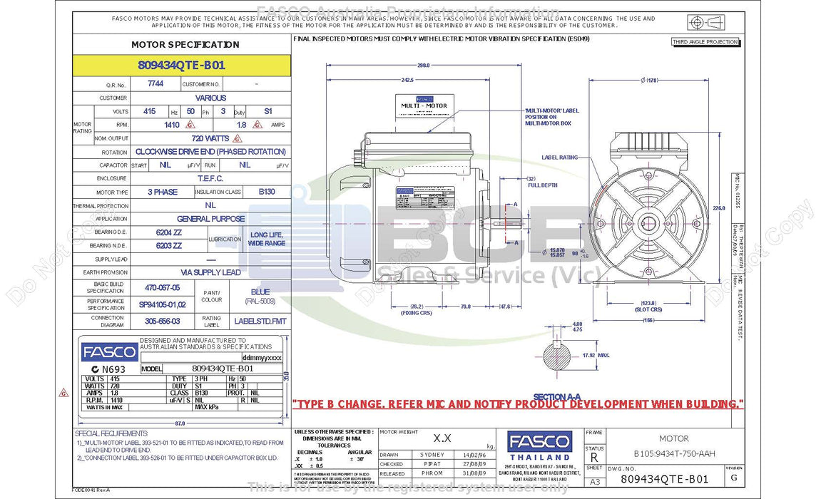 FASCO ( BETTS ) 15N041-05 720W 4POLE (1410RPM) 3PHASE GENERAL PURPOSE MOTOR B56 FRAME