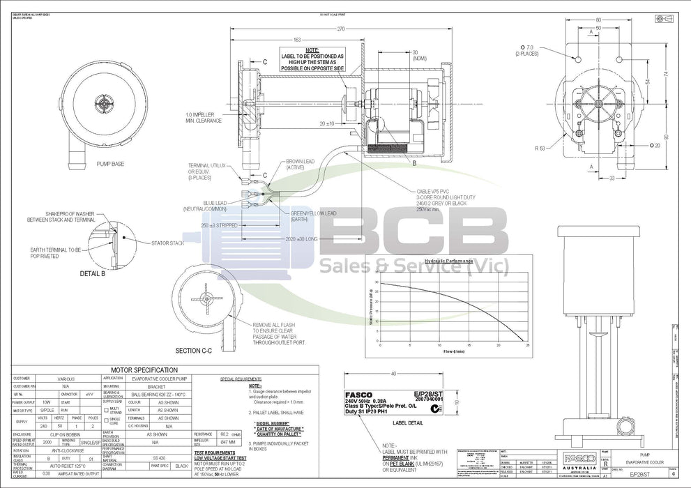 FASCO JRM28 GENUINE EVAPORATIVE COOLER PUMP