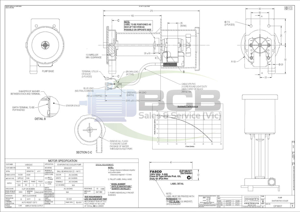 FASCO JRM38 GENUINE EVAPORATIVE COOLER PUMP
