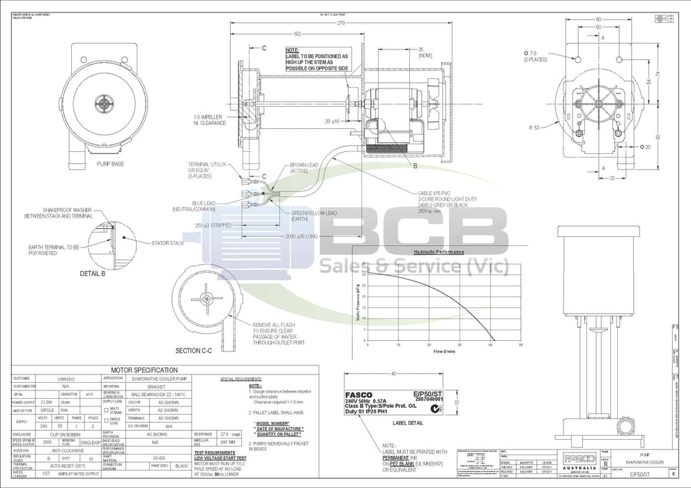 FASCO JRM50 GENUINE EVAPORATIVE COOLER PUMP