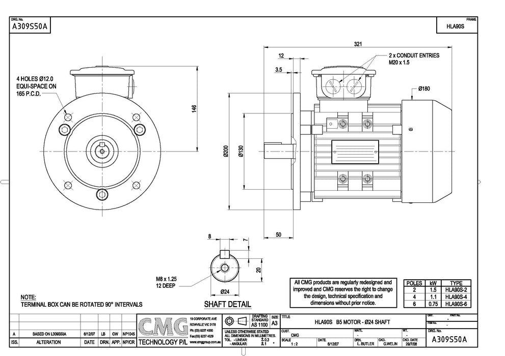 1.5KW CMG MARATHON THREE PHASE 415V 2POLE (2900RPM) FLANGE MOUNT MOTOR