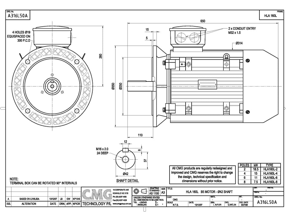 15KW CMG MARATHON THREE PHASE 415V 4POLE (1400RPM) FLANGE MOUNT MOTOR