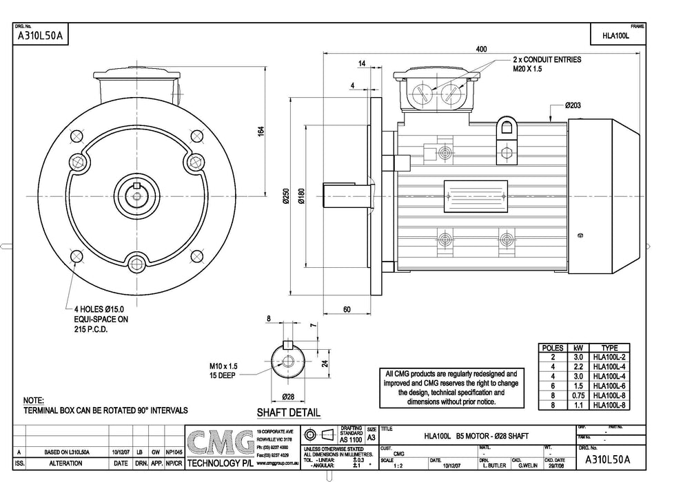 2.2KW CMG MARATHON THREE PHASE 415V 4POLE (1400RPM) FLANGE MOUNT MOTOR