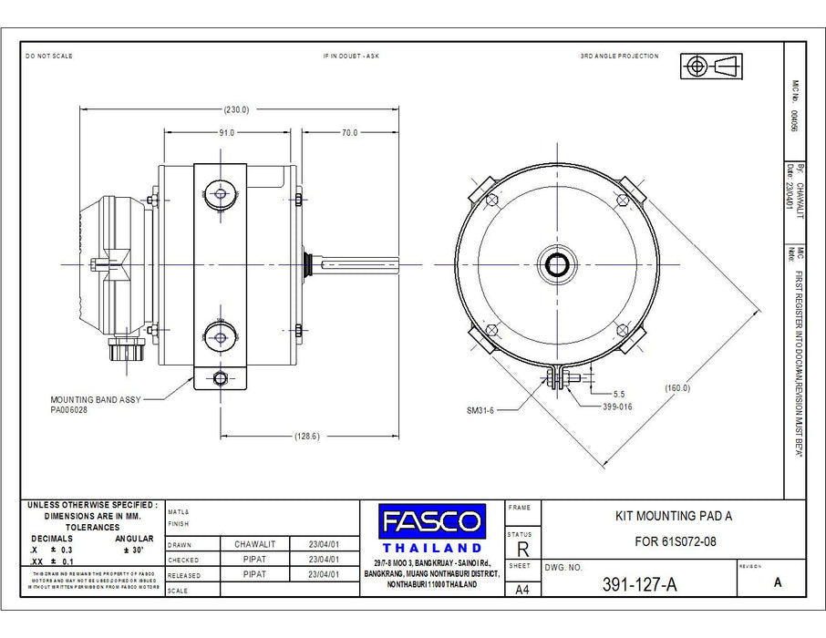 FASCO HVAC FAN MOTOR WELDED STUD MOUNTING KIT (391-127-A)