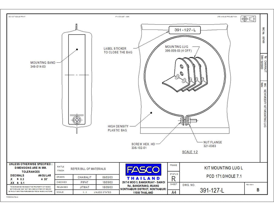 FASCO HVAC FAN MOTOR LOOSE LUG MOUNTING KIT (391-127-L)