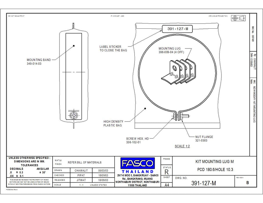 FASCO HVAC FAN MOTOR LOOSE LUG MOUNTING KIT (391-127-M)