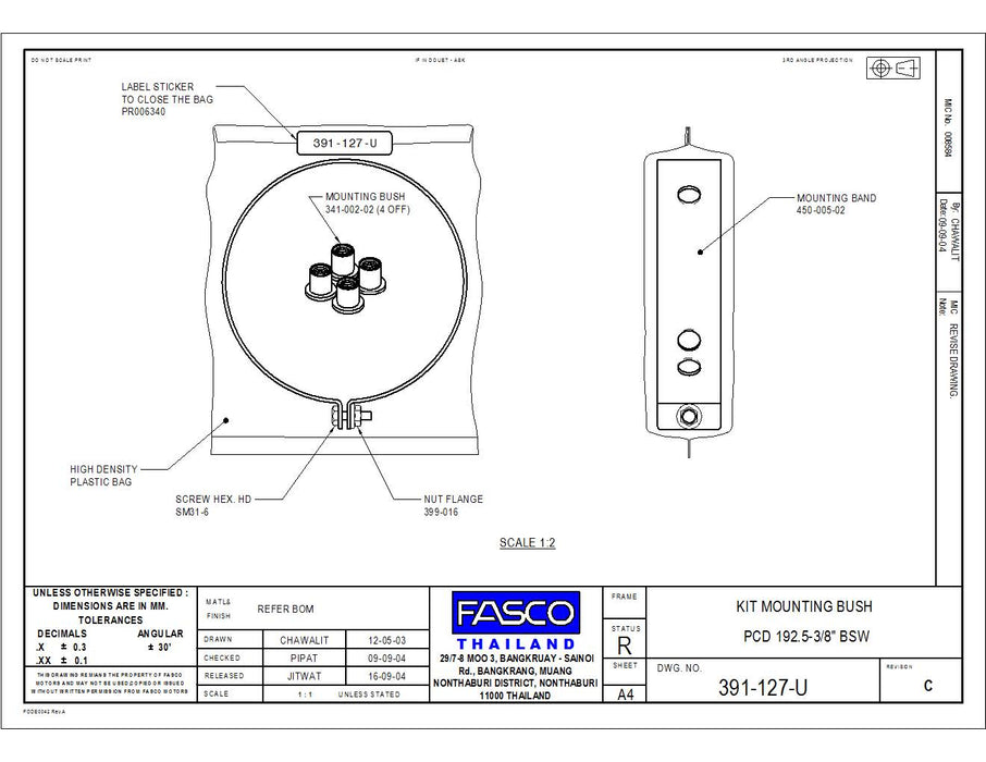 FASCO HVAC FAN MOTOR LOOSE STUD MOUNTING KIT (391-127-U)