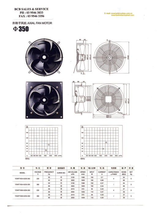 AXIAL 35034P SUCTION FAN 415V 350mm 4POLE (1400RPM) SINGLE SPEED