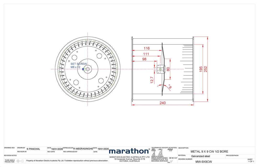 TORIN FASCO 9X9 CLOCKWISE STEEL FAN WHEEL